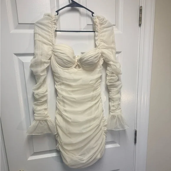 white lace off the shoulder long sleeve dress Timeless Off-Shoulder 3/4 Sleeve Custom Lace Tea-Length Wedding Dress